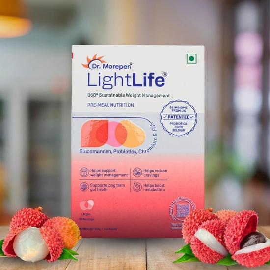 Dr. Morepen LightLife Pre-Meal Nutrition Mix | Controls Appetite & Reduces Cravings | For Men & Women | 30 Sachets | Flavor-Litchi