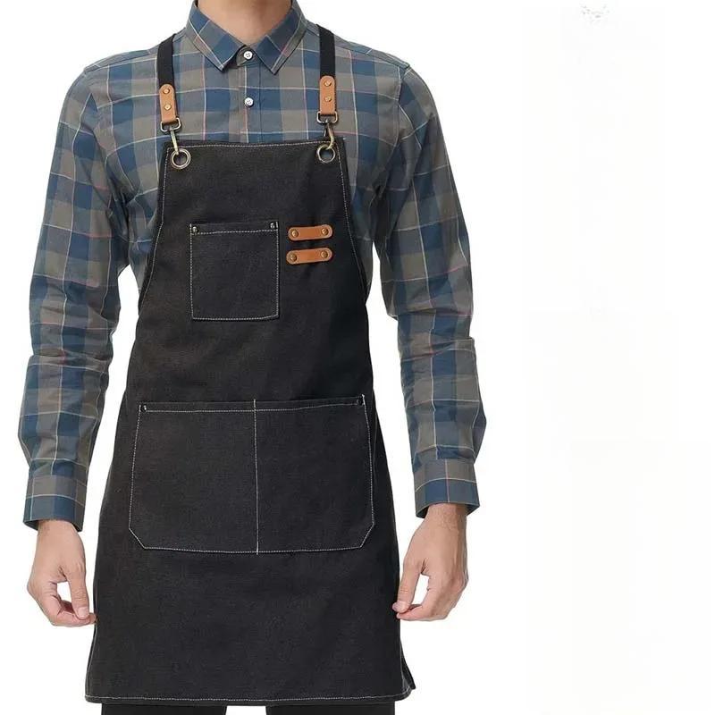 Household Canvas Apron Oil-proof Can Wipe Hands Kitchen Cooking Men Women Adult Aprons With Pockets Fashion Cafes Uniform Apron