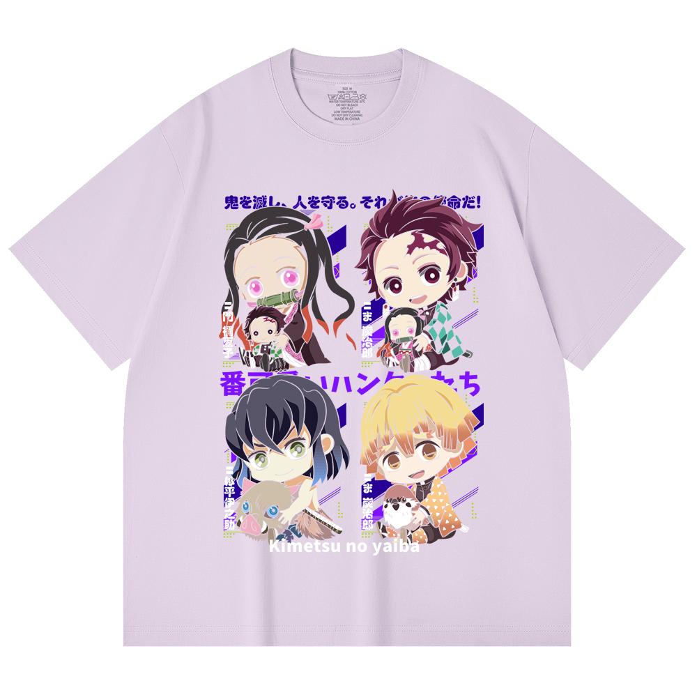 230 Gsm 100% Cotton Demon Slayer V80 Hashiras Chibi Print Unisex Heavy Cotton T Shirt