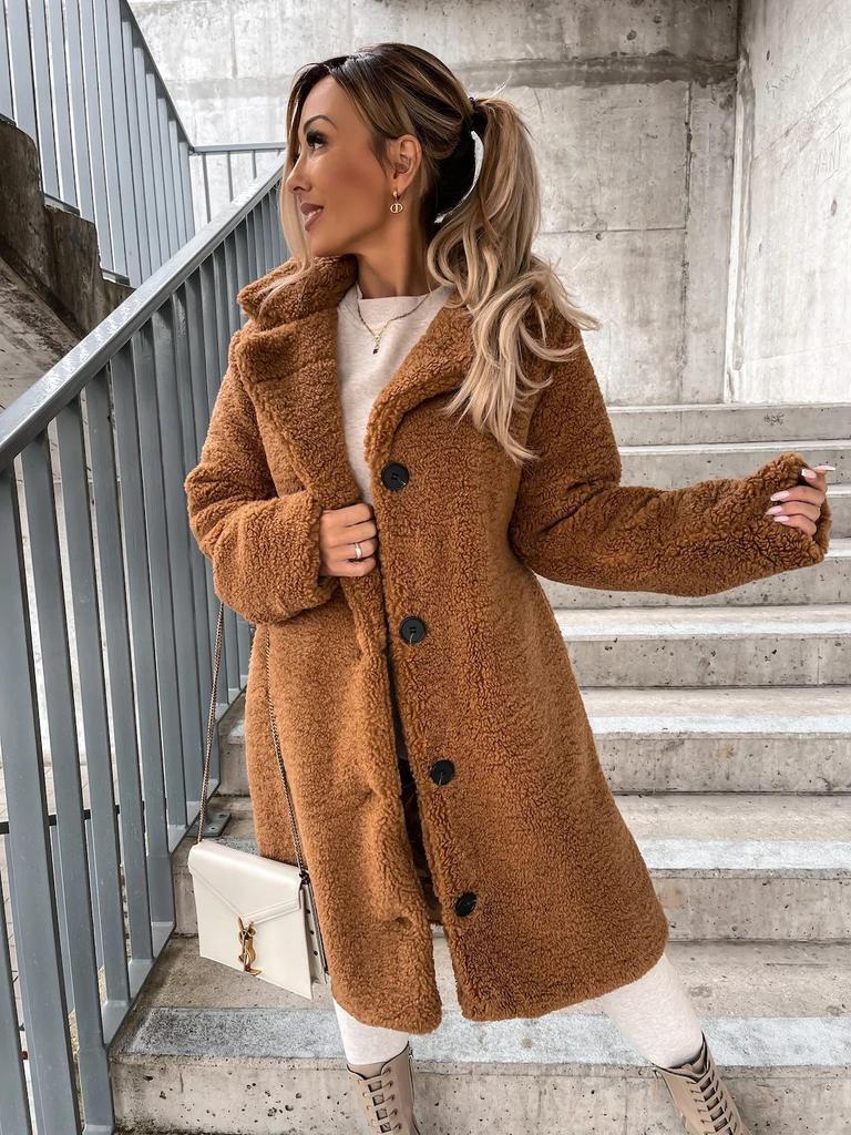 2025 Cozy Plush Women's Furry Long-Sleeved Turn-Down Collar Coat - European & American Autumn/Winter Fashion