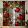 2pcs Red Golden Christmas Ornaments Printed Polyester Curtains, Modern Window Drapes for Privacy And Light Control, Kitchen Bedroom Apartment Use