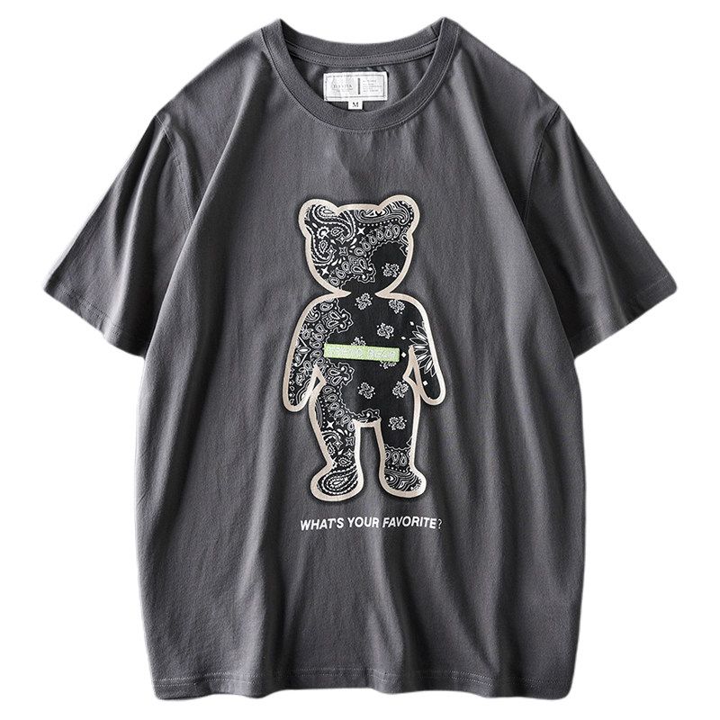 Original Tail Single Cut Label New Arrival Pure Cotton Bear T-shirt Men's Short Sleeve Fashion Brand All-Matching Export Men's Clothing Men Tops