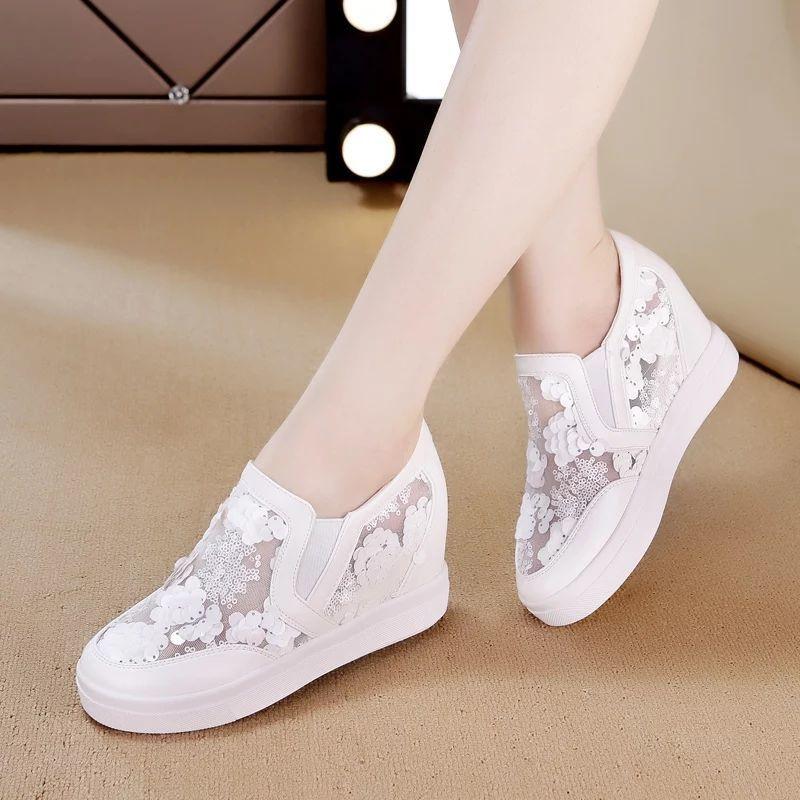 Woman Footwear Summer Sequins Wedge Shoes for Women Lace Original Deals Casual Vulcanized Shoe New in Designer Luxury on Offer