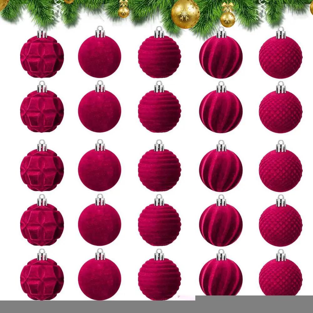 

Velvet Christmas Ball Ornaments 25Pcs Christmas Ornaments Flocked Christmas Balls Christmas Baubles Decorative Ornament For вина червоного кольору