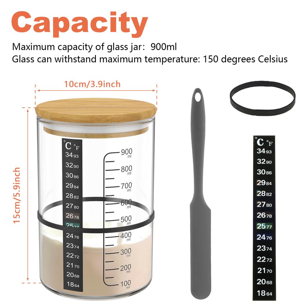 9Pcs Sourdough Fermentation Jar 1L Sourdough Starter Container Clear Glass Jar Sourdough Baking Tool Wide Mouth Kitchen Supplies