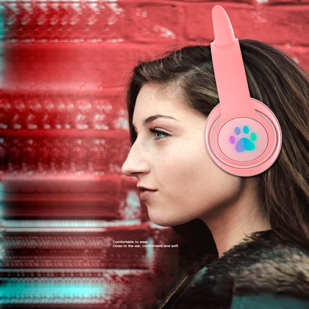 Niedliche Katzenohr-Headsets für Bluetooth Drahtloses Sport-Stereo-Headset mit LED Intelligente Geräuschregulierung Geeignet für Kinder und Anrufe Kabelgebunden und Drahtlos