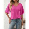 Women's Spring and Summer New Solid Color V-neck Lotus Leaf Sleeve Short-sleeved T-shirt Tops for Women