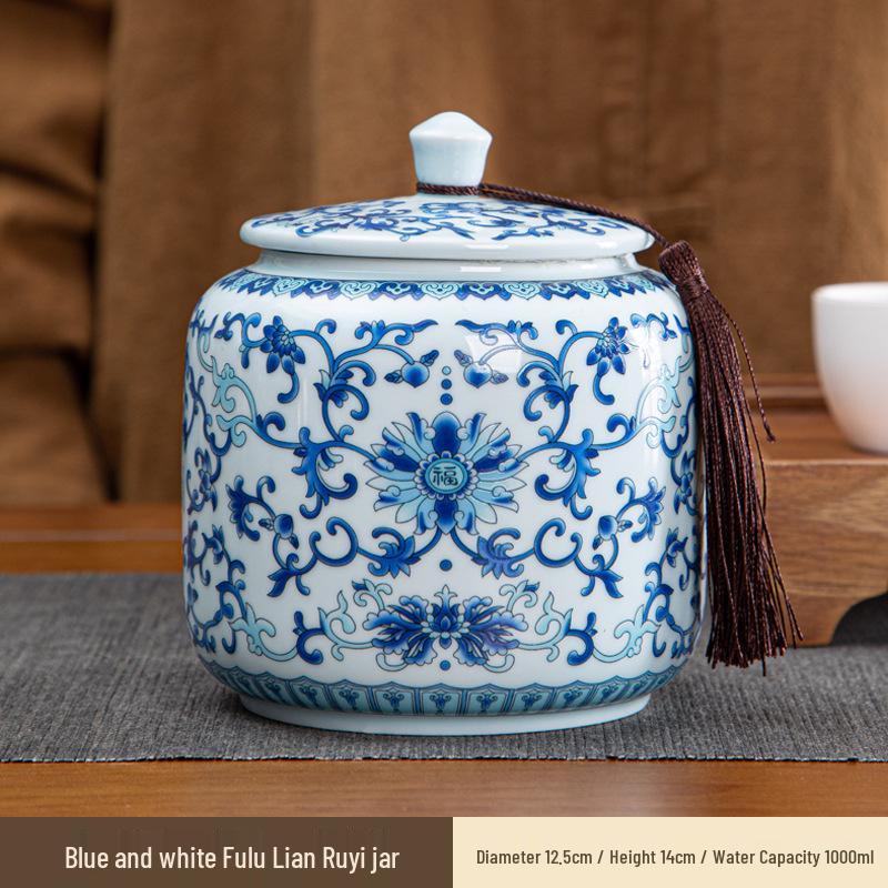 Large Ceramic Tea Storage Canister for Red, Green, Longjing, Biluochun, and Pu'er Tea - Half Jin Capacity