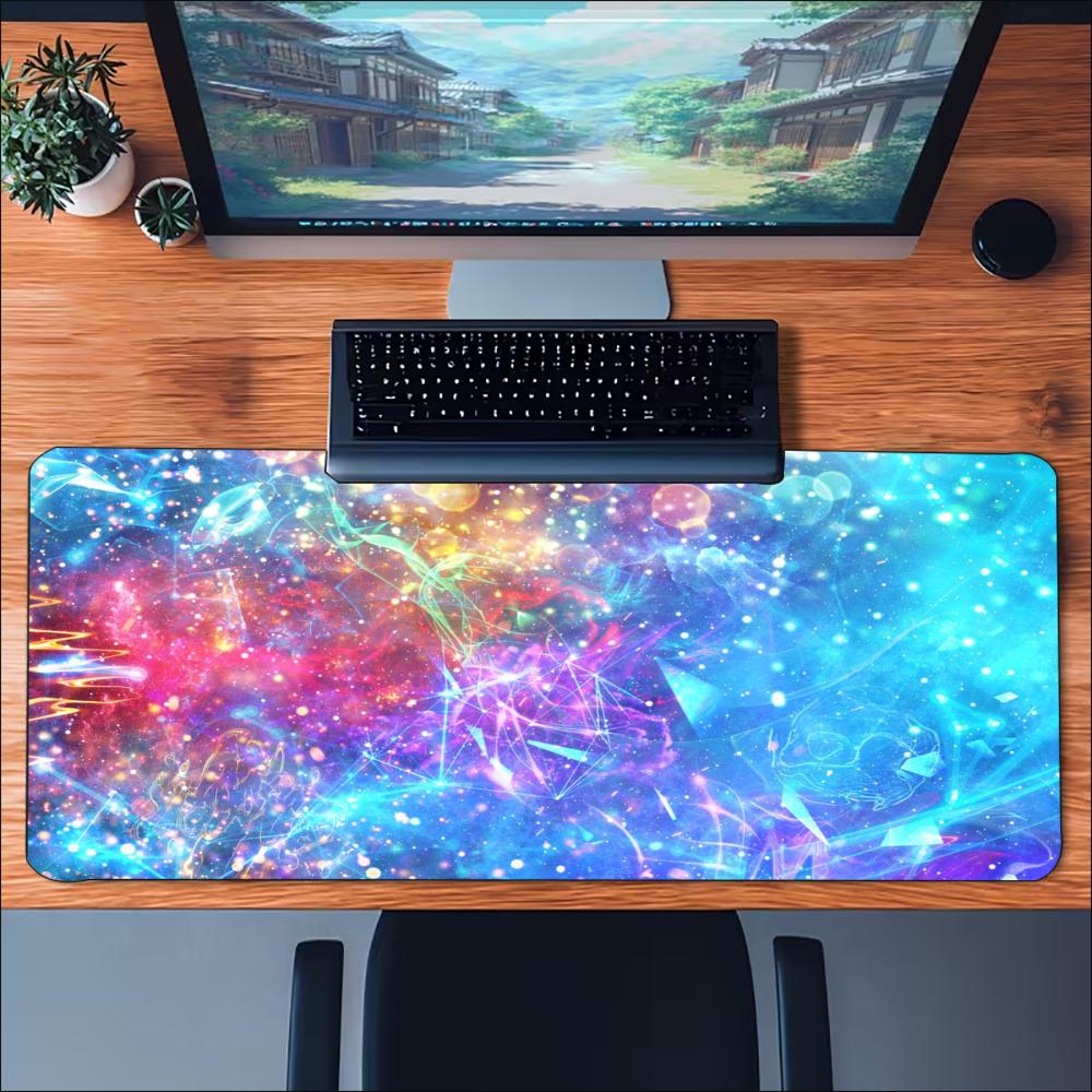 Shimmering Nebula Gaming Mousepad Bright Universe Star Art Deskmat NonSlip Rubber Stitched Edge Pad For Home Pc Gaming Lovers