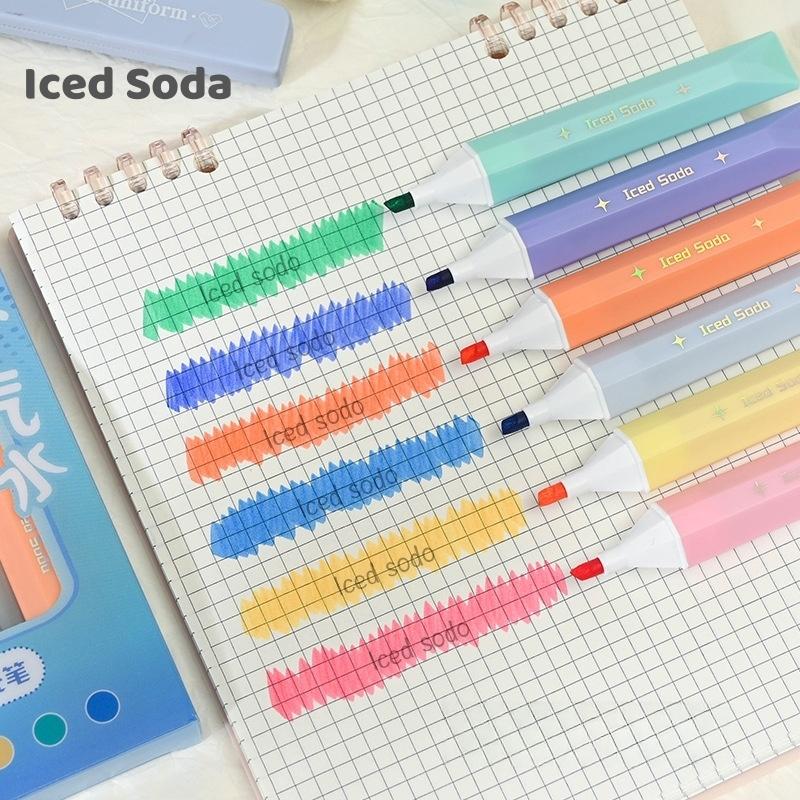 6pcs Sweet Highlighter Pens Set, Marshmallow & Iced Soda Fluorescent Marker Liner for Painting Highlighting