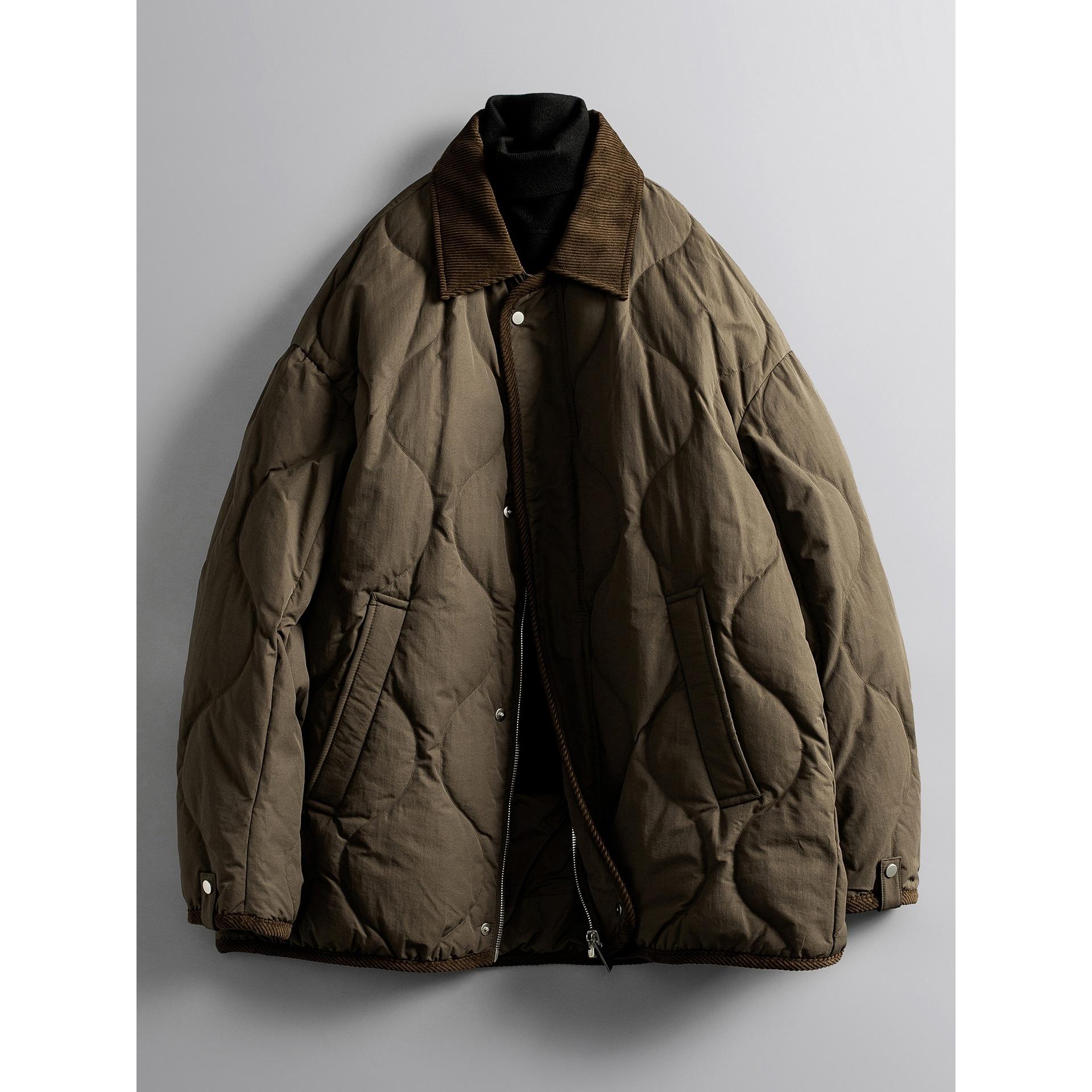 

Мужской пуховик в клетку, стеганый, в японском ретро-стиле, длинный, с пухом белой утки, вельветовая куртка, зимний воротник XL