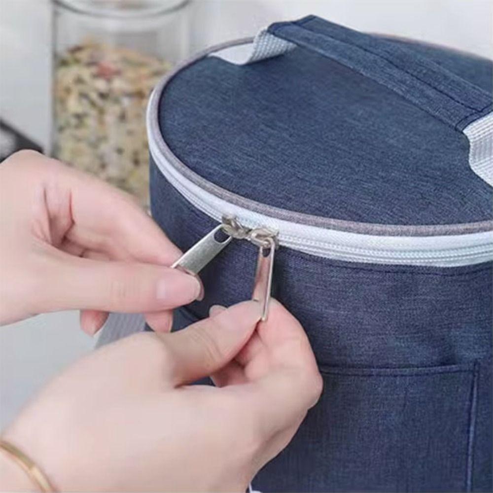 Aluminum Foil Cylinder Insulated Lunch Box Bag Oxford Large Capacity Round Lunch Bag with Adjustable Strap Thicken
