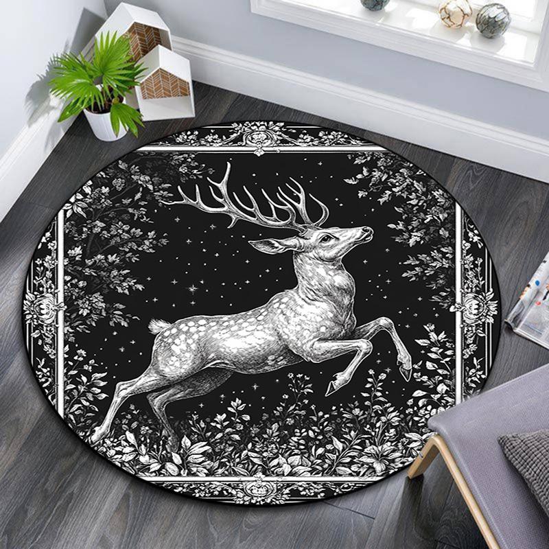 

Deer in the Forest Round Area Rug,Carpet Rug for Living Room Bedroom Sofa Playroom Decor,Non-slip Floor Mat 80cmx80cm