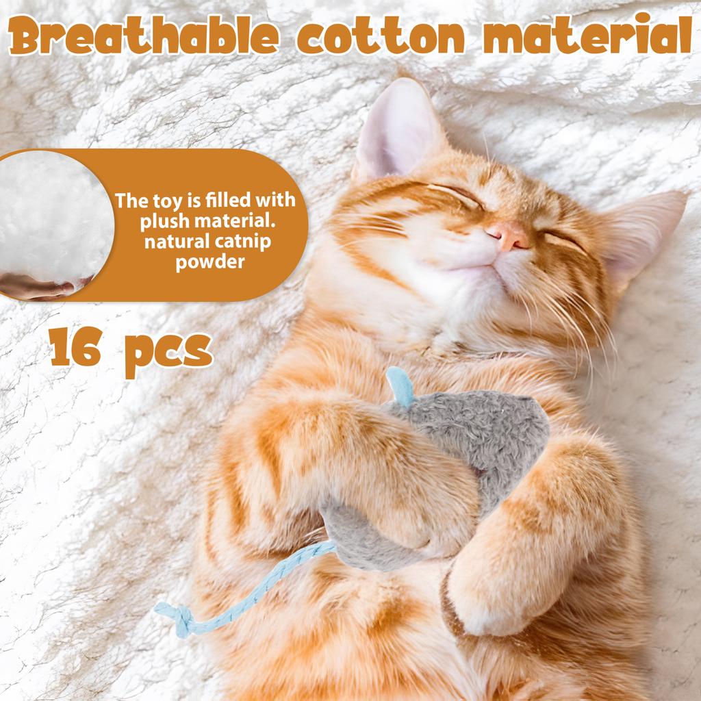 16Pcs Interactive Cat Mice Toy Funny Plush Cat Mouse Toy Realistic Cat Scratch Mouse Toy Pet Supplies for Indoor Kitten 8 Colors