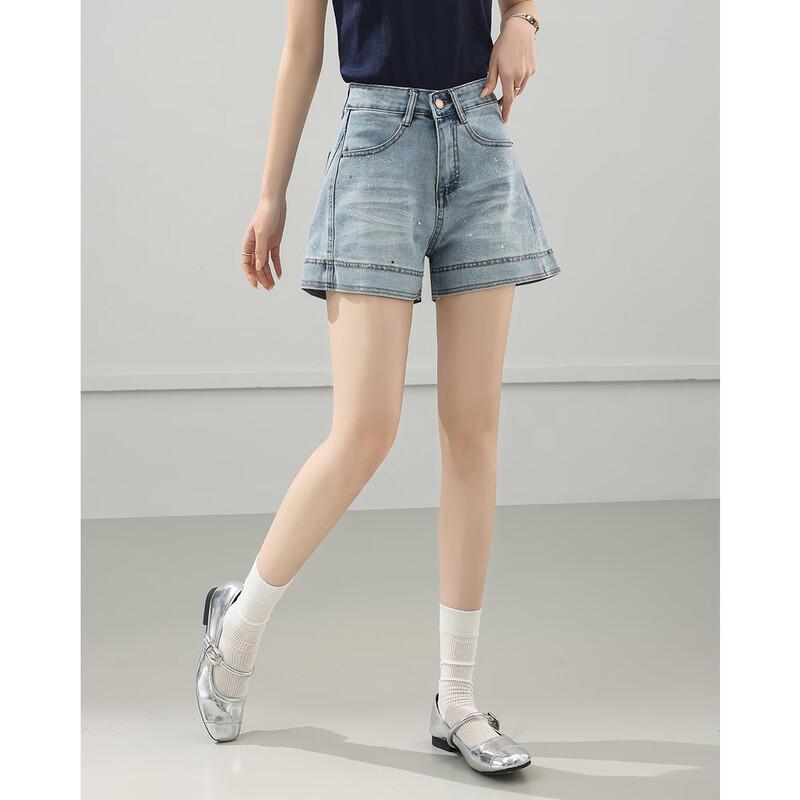 TERRE BLEUE Rhinestone Denim Shorts
