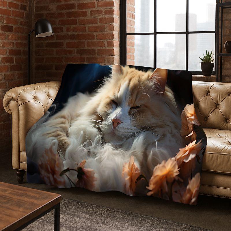 Cute Cat Kitten Cartoon Flannel Blanket Soft Warm Blanket Throw Blanket for Bedroom Living Room Bed Travel Camping Picnic Gift