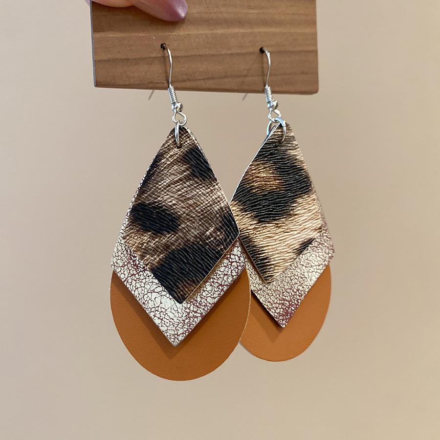 European and American retro fabric flower fringed leopard print earrings earrings personalized temperament earrings women
