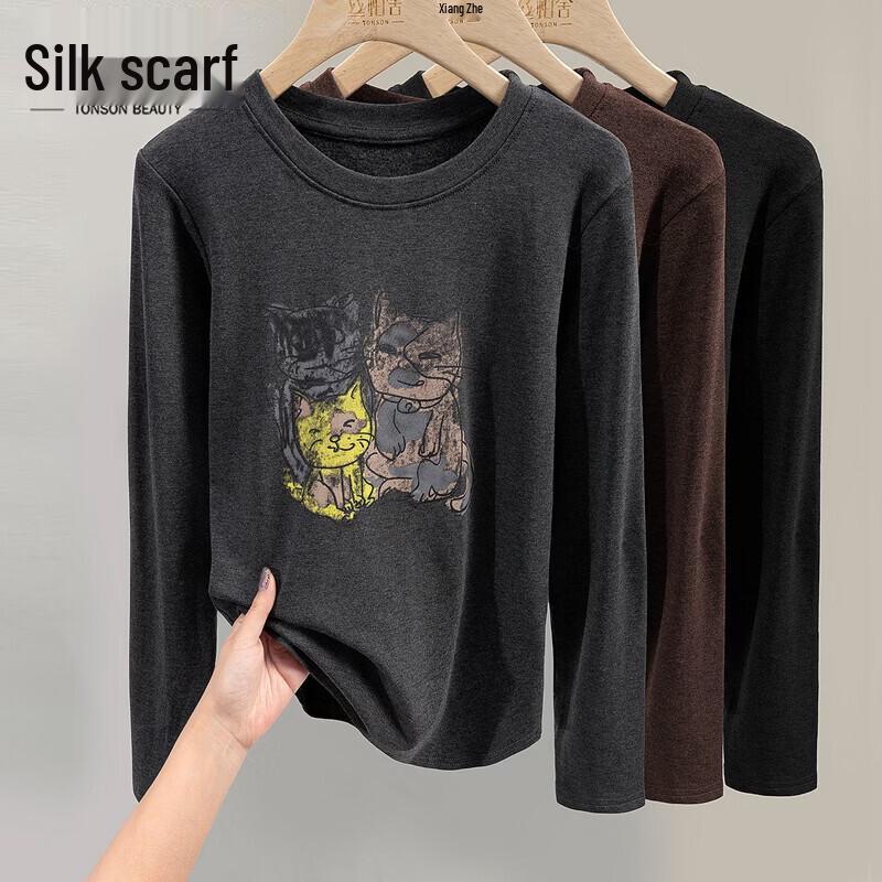 Women s Cartoon Pattern Loose Fit Long Sleeve T-Shirt One Size
