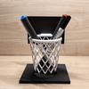 Basketball Hoop Pen Holder 3D Printed - Creative Desktop Organizer with Black Base and White Mesh Design Space-Saving