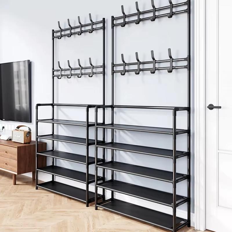 A clothes hanger and shoe rack at the entrance, used for storing shoes, clothes, jackets, hats, bags, umbrellas in the hallway