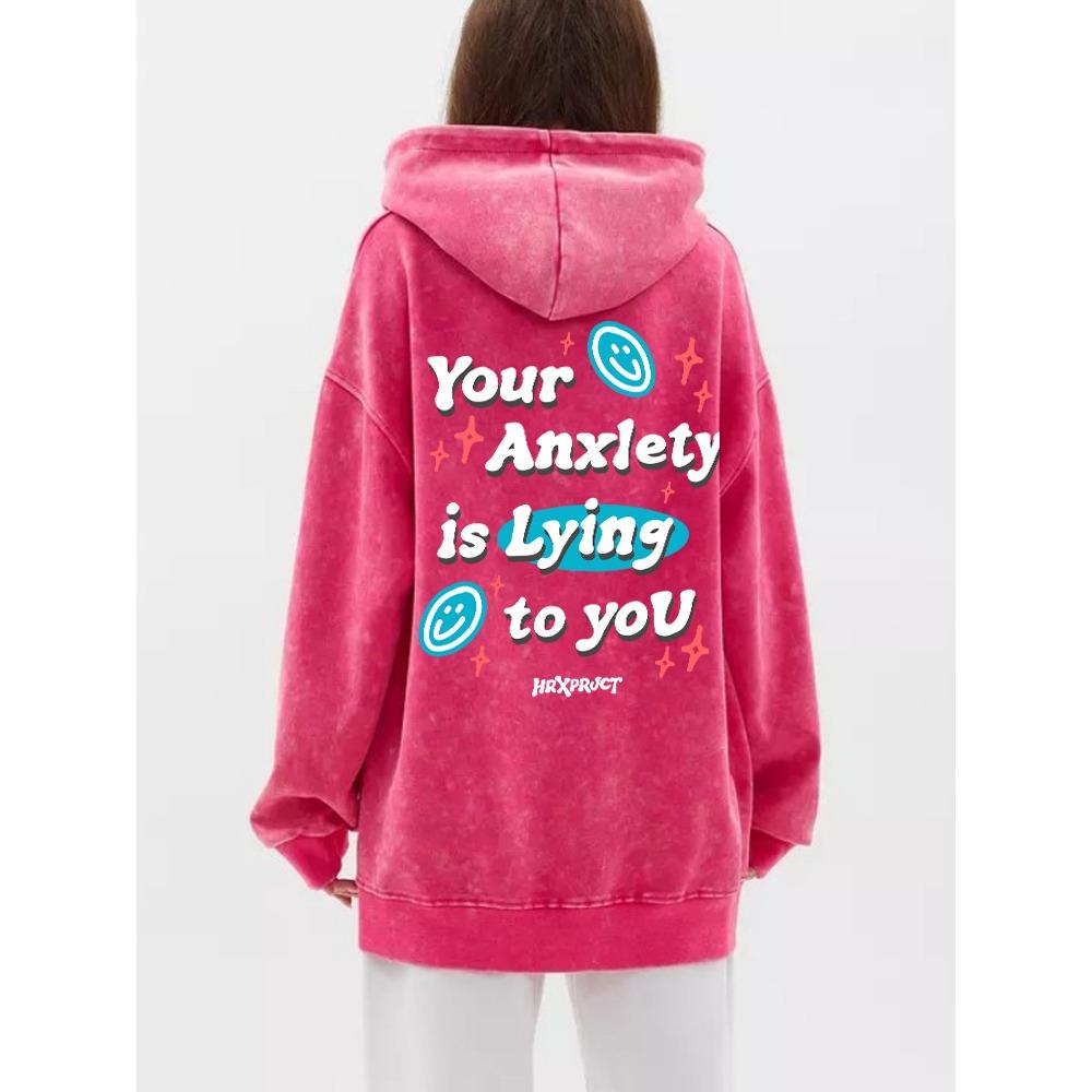 Übergroße Damen-Wasch-Hoodies Ihre Angst lügt Sie an Prints Pullover Warm Tasche Baumwoll-Hoodie Kleidung