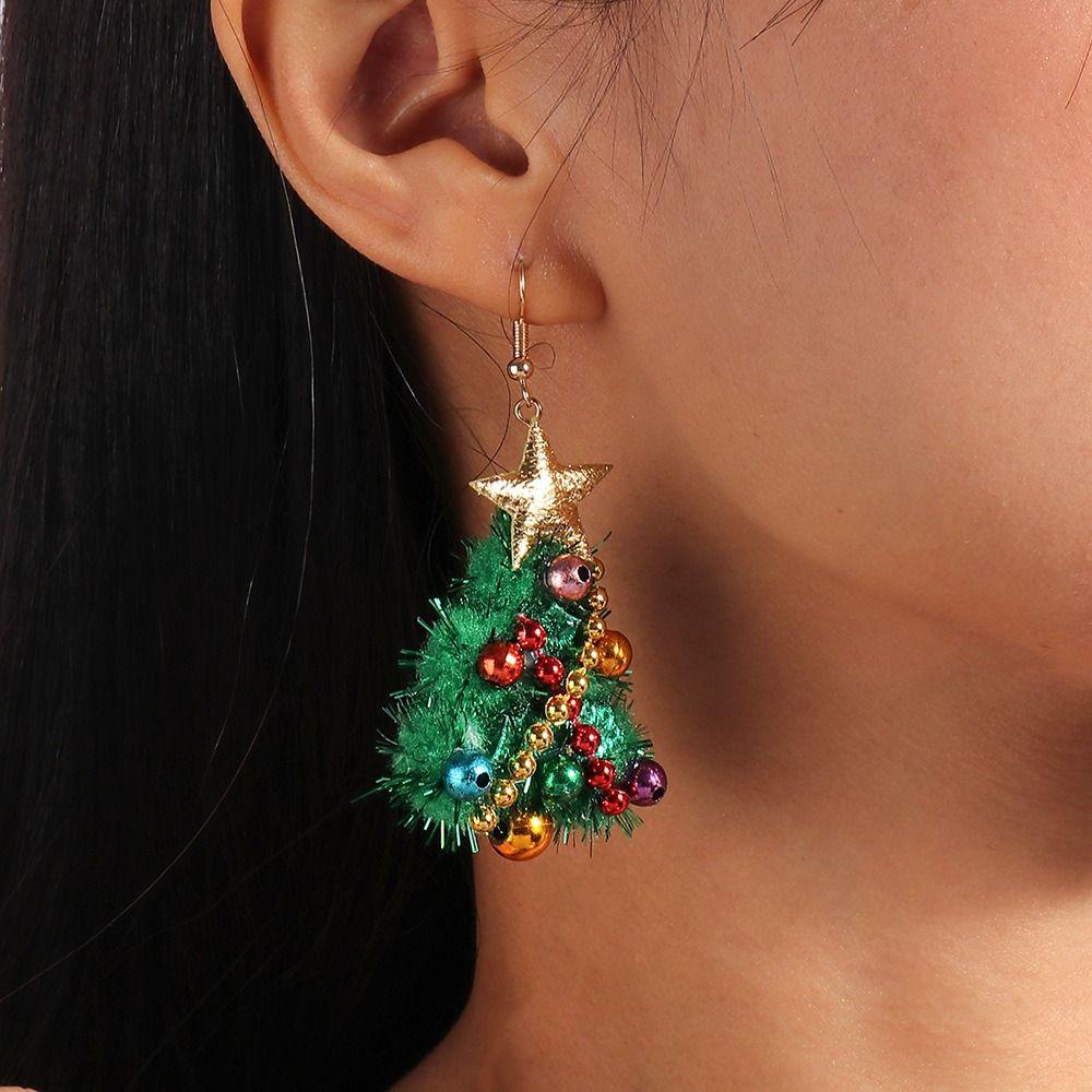 Xmas Tree Christmas Drop Earrings Party Festival Wreath Circle Earrings New Year Earrings  Holiday