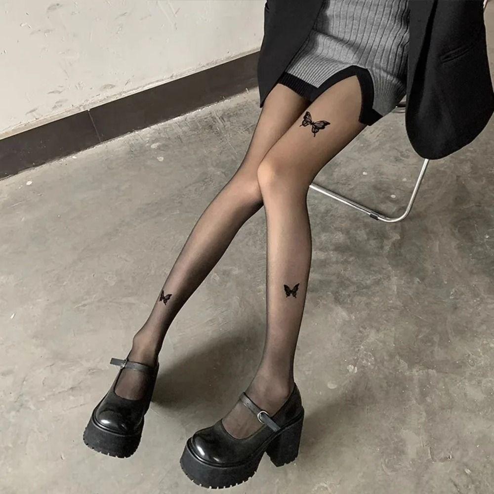 Elastic Lolita Stockings Butterfly Pattern Sexy Pantyhose Fashion Printing Tights  Girl
