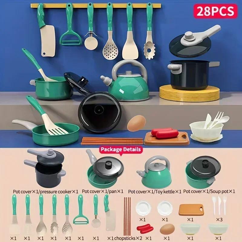 28Pcs Mini Kitchen Accessories Kids Kitchen Toy Set Pretend Play Food Cookware Simulation Cooking Toy
