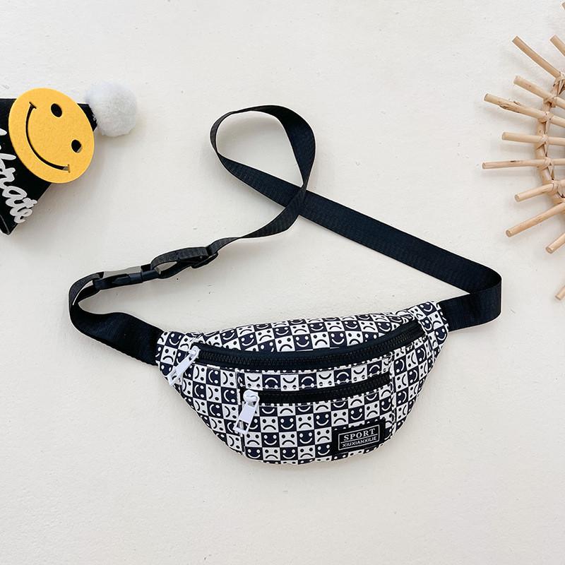 Trendy Korean Style Children s Shoulder Crossbody Bag With Breathable Nylon Fabric Black Smile
