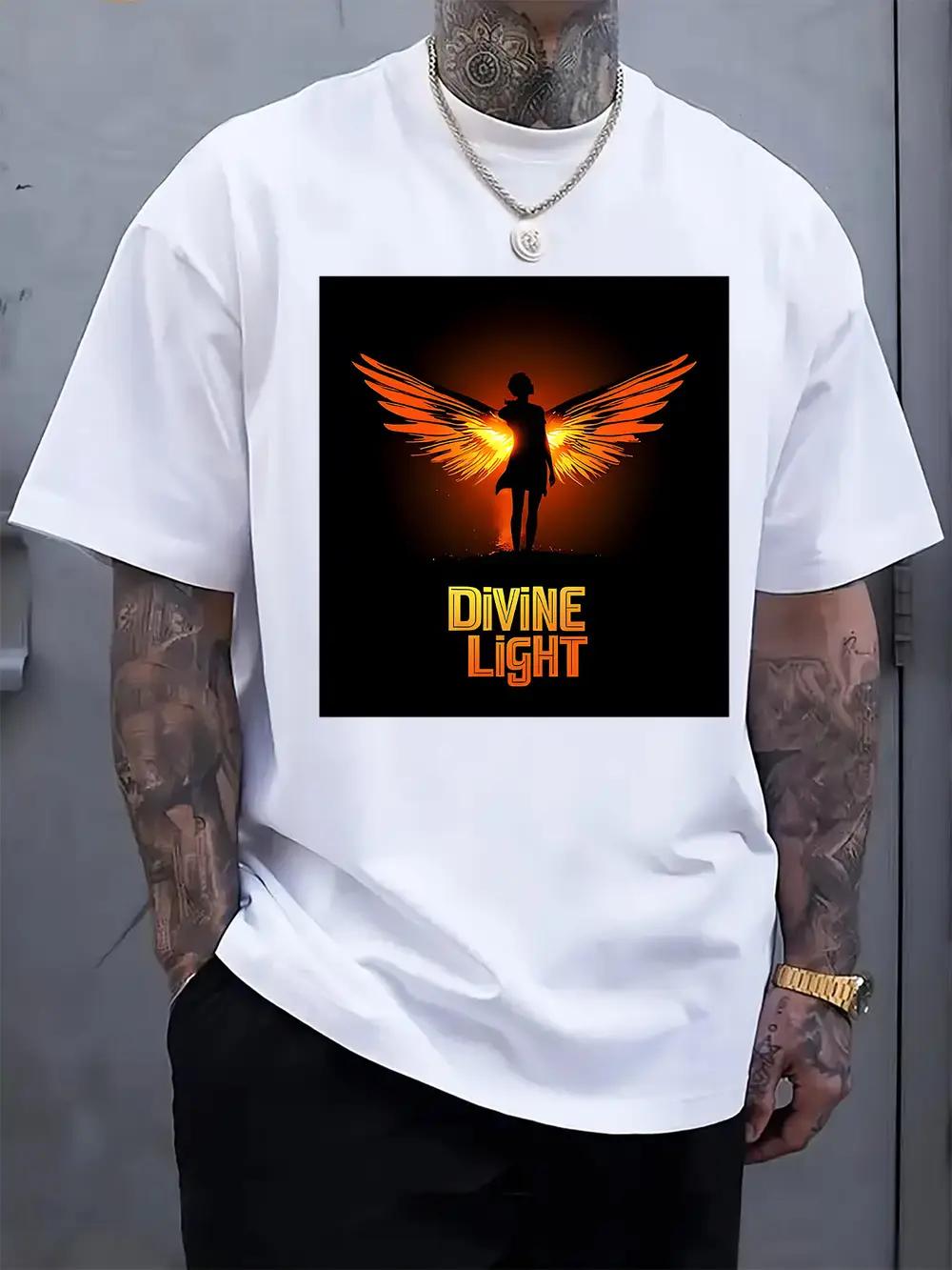 

Divine Light Graphic T-shirt - Casual Crew Neck Short Sleeve Tee with Fiery Silhouette Design XL