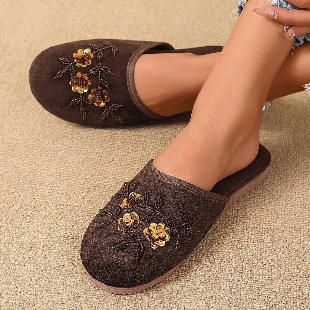 Damenschuhe Verkaufsschlager 2024, Baotou Damen Modische Kristallblume Tägliche Hausschuhe, Damen Neue Leichte Hausschuhe