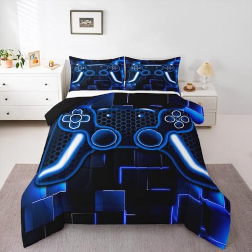 2/3pcs Bedding Set Game Console Comforter for Kids Girls Teen 3D Black Gamepad Gaming Bed Sets with 1duvet Cover +2 Pillowcases