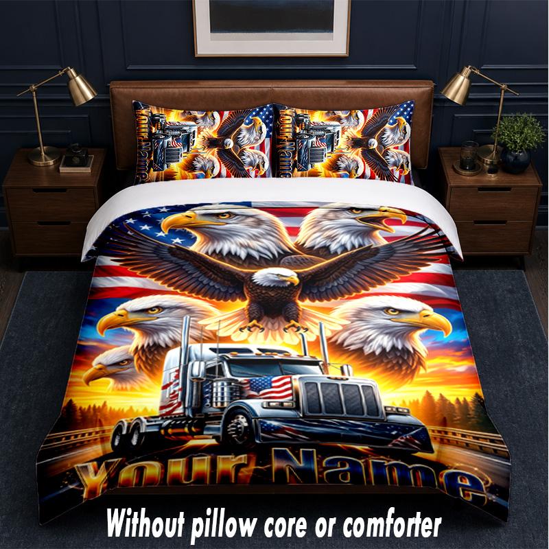 Truck Theme Custom Text Or Name 3Pcs Bedding Set,1 Flat Sheet & 2 Pillowcases Personalized Home Bedding