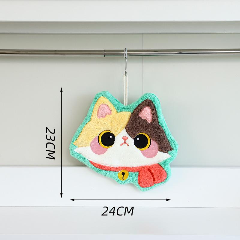 1PCS Cartoon Coral Velvet Hand Towel For Kitchen Kawaii Cat Hand Wipe Cleaning Cloth Bathroom Hanging Towel Absorbent Clean Rag