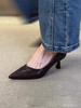 Cowhide Version~ Black High Heels Women's Cat Heel 2025 New French Pointed Middle Heel Single Shoes Professional Shallow Mouth Women's Shoes