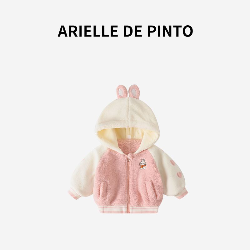 French Arielle De Pinto Girls Coat Winter New Cute Girl Bunny Warm Thickened Sweater Pink 140