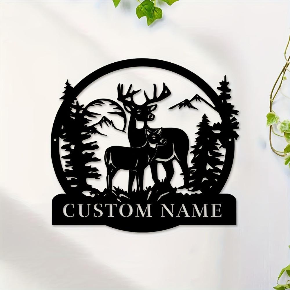 1pc Custom Metal Buck & Wilderness Wall Decor, Personalized Rustic Emblem Sign for Home & Office, Wall Sculpture.