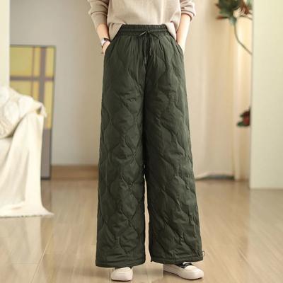 Women Winter Padded Warm Elastic Waist Trousers Simple Casual Comfortable Wide Leg Sweatpants