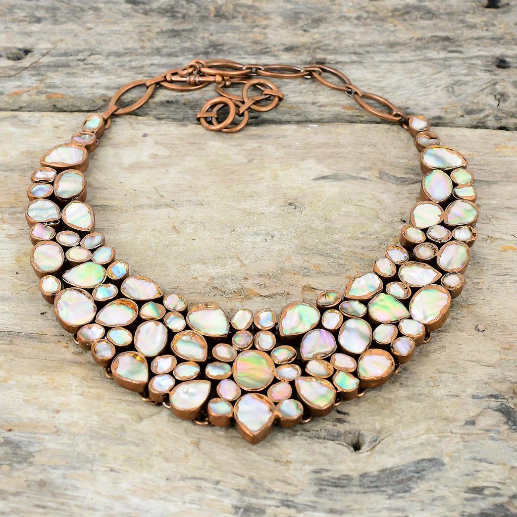 Abalone Shell Rough Gemstone Necklace Electroformed Copper Necklace Adjustable Chain Necklace Handmade Boho Necklace Copper Jewelry For Gift