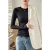 Women High Elastic Ribbed Crew Neck Long Sleeve Slim Fit Base T Shirt Top