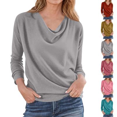 Womens Draped Cowl Neck Shirts Casual Long Sleeve Loose  Pullover Tops
