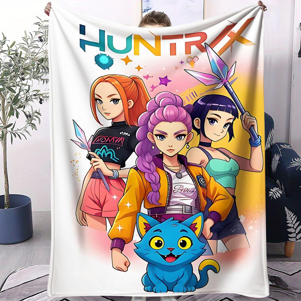 K-POP Demon Hunters Flannel Throw Blanket Huntrix Tiger Soft Warm Sofa Bed Cover Travel Camping Home Leisure for Girls Fans Gift