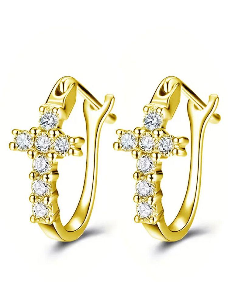 Charm Female White Zircon Stone Cross Hoop Earrings Gold Color Simple Wedding Jewelry For Women