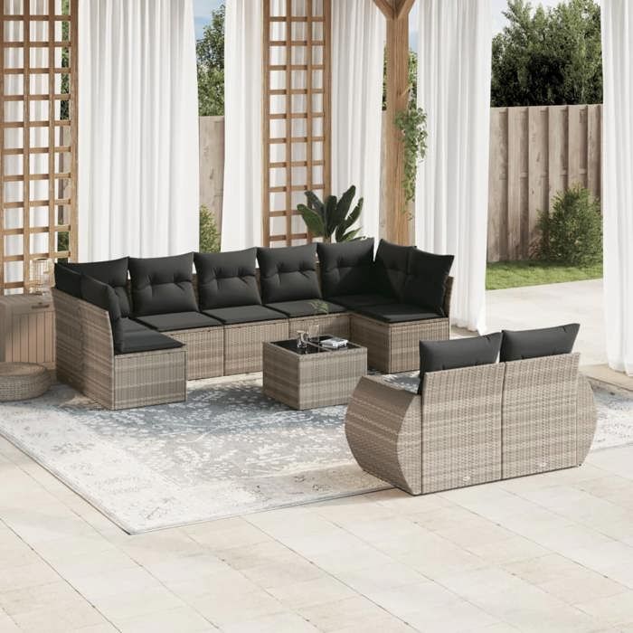 VidaXL Salon de Jardin avec Coussins 10 pcs, Canapés avec Dossier, Ensemble de Meubles, Mobilier de Terrasse Patio, Gris 3221831