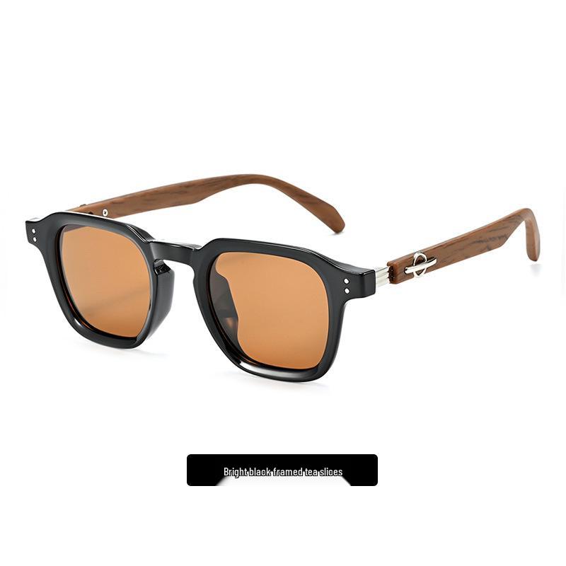 Stylish Polarized Wood Grain Rivet Sunglasses for Women & Men - High-End Look with UV Protection