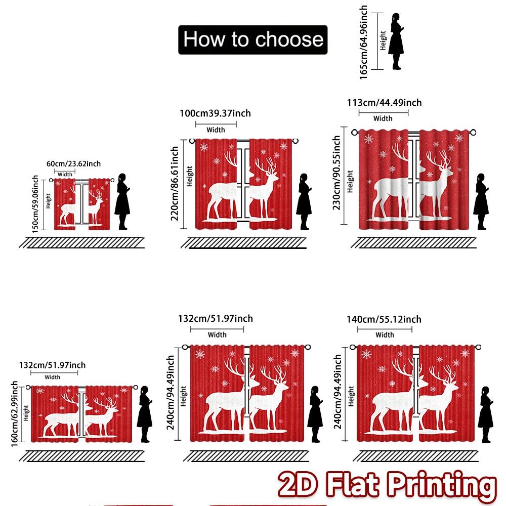 2pcs, 2D FLAT PRINTING Curtains (Without Rod) Reindeer Duo Christmas Holiday Curtains Semi-Sheer Curtains Decorations Inside Use