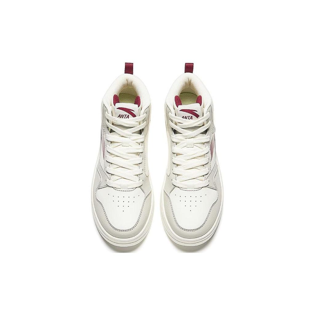 Anta Easy Abrasion Resistant Lightweight Breathable Height Increasing High top Skateboard Shoes Women's White Red 922448002Q-5