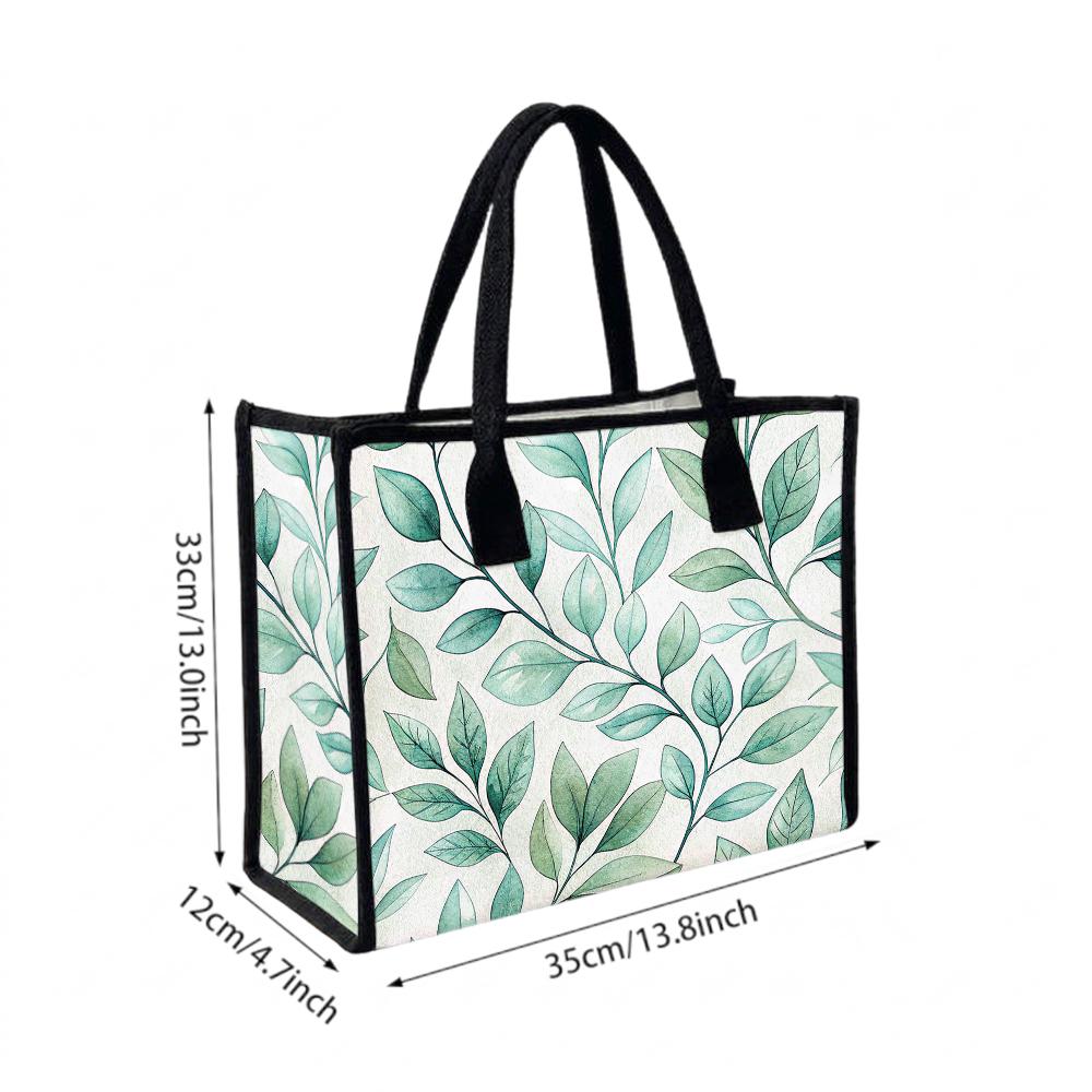 Aesthetic Green Leaves Tote Bag Fashion Large Capacity Casual Daily Shoulder Bag For Shopping Outdoor Commute