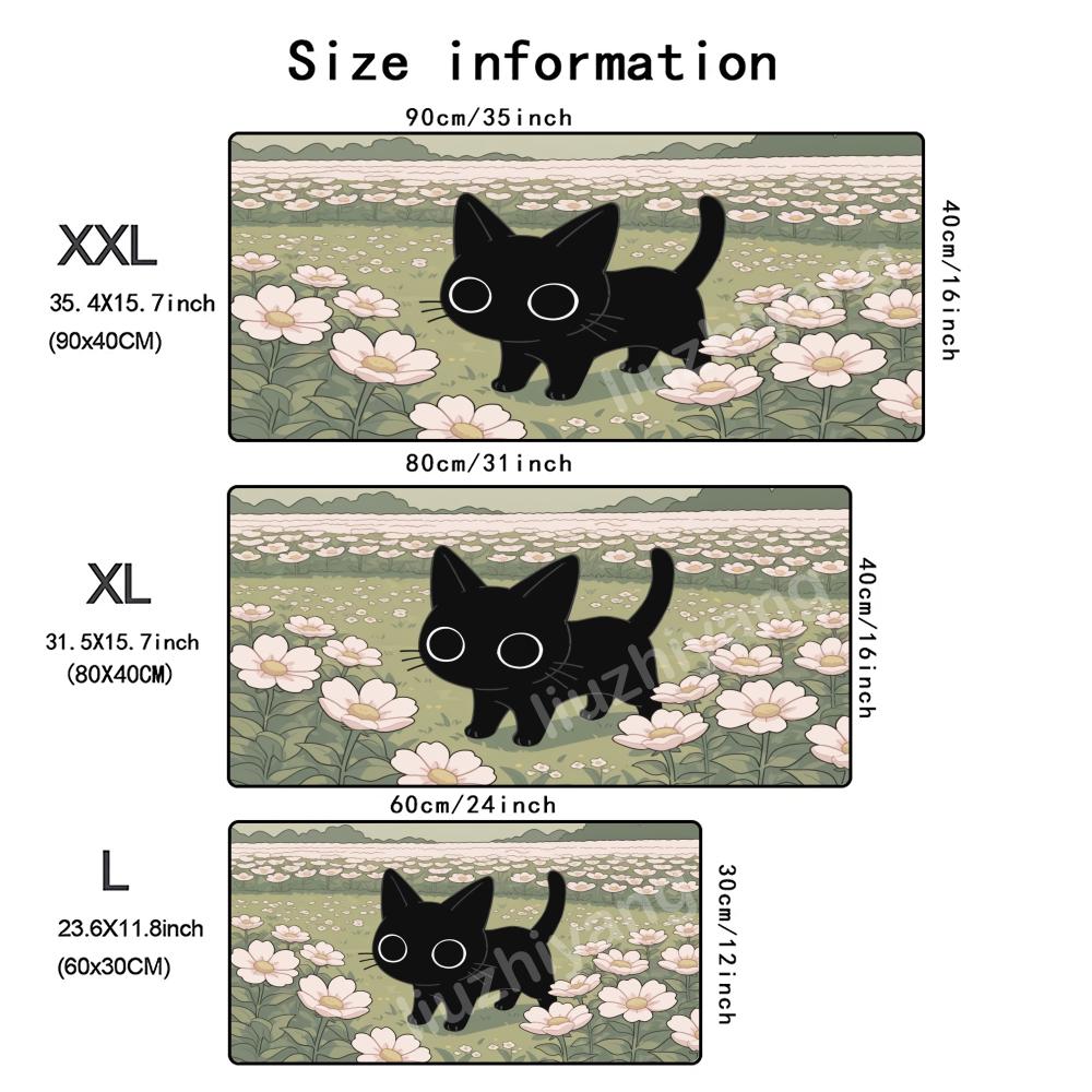 Cute Cat Mouse Pad Large Computer Office Game Table Mat 90x40 XXL Rubber Non-slip Stitched Edge Keyboard Mats Washable Desk Pads