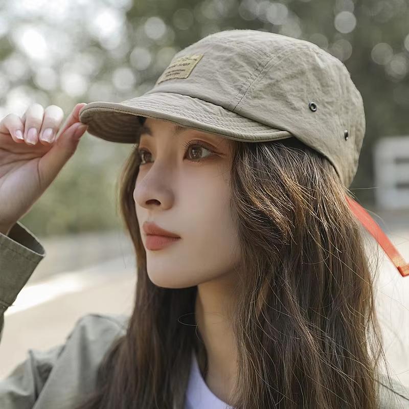 

Japanese Short Brim Baseball Hat For Women Soft Brim Cotton Sunscreen Peaked Cap Korean Outdoor Embroidery Visors Hat сірий колір